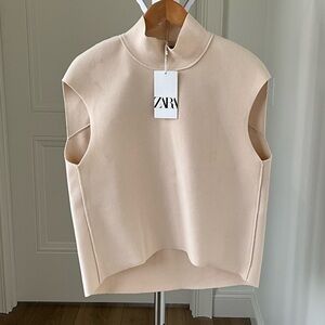 Zara Beige Sleeveless Mock Neck Cropped Top NWT